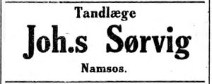 Annonse fra Joh.s Sørvig i Nordtrønderen 10.6. 1914.jpg