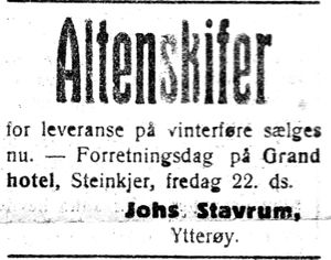 Annonse fra Johs Stavrum i Inntrøndelagen 20.1. 1926.jpg