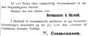 Annonse fra K. Hermansen i Mjølner 23. 10. 1899.jpg