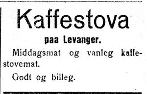 Annonse fra Kaffestova, Levanger i Trønderbladet i 1926.jpg