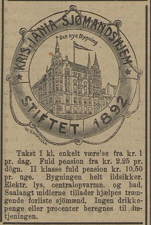 Annonse fra Kristiania Sjømandshjem i Kysten 18.01.1905.jpg