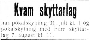 Annonse fra Kvam skyttarlag i Inntrøndelagen og Trønderbladet 27.7. 1932.jpg