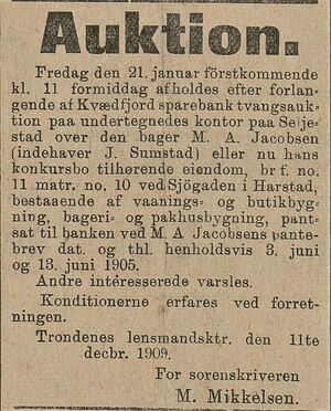 Annonse fra Lensmannen i Trondenes i Harstad Tidende 16.12.1909.jpg