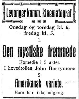 Annonse fra Levanger komm. kinematograf i Nord-Trøndelag og Nordenfjeldske Tidende 2.11. 1922.jpg