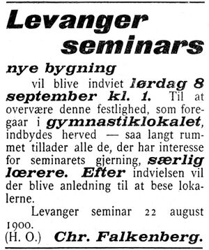 Annonse fra Levanger seminar i Indtrøndelagen 31.8. 1900.jpg