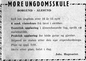 Annonse fra Møre Ungdomsskole i Menneskevennenjubileumsnummer.jpg