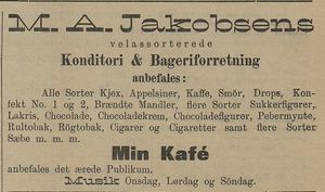 Annonse fra M.A. Jakobsens konditori og bakeriforretning i Tromsø Amtstidende 30.4.1900.jpg
