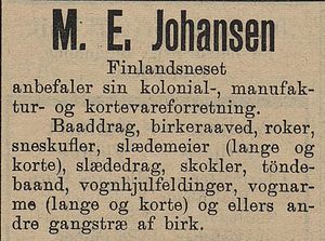 Annonse fra M.E. Johansen i Tromsø Amtstidende 30.06. 1898.jpg