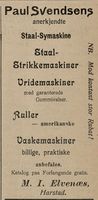 Annonse fra 1908 for bl.a. vrimaskiner, vaskemaskiner og ruller.