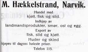 Annonse fra M. Hækkelstrand i Narvikboka 1912.jpg