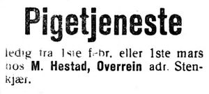 Annonse fra M. Hestad i Indhereds-Posten 31.1.1921.jpg