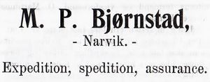 Annonse fra M. P. Bjørnstad i Narvikboka 1912.jpg