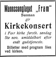 293. Annonse fra Mannssonglaget Fram i Nord-Trøndelag og Nordenfjeldsk Tidende 2. november 1922.jpg