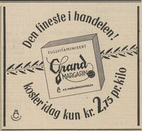 Annonse for Grand Margarin fra Margarincentralen i Harstad Tidende 25.08.1941.