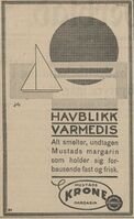 Annonse for Mustads Krone margarin i Telemark Arbeiderblad 14. juli 1931.
