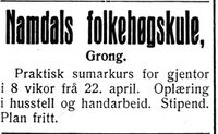 25. Annonse fra Namdals folkehøgskole i Nord-Trøndelag og Nordenfjeldsk Tidende 17.2.1938.jpg
