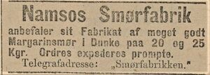 Annonse fra Namsos Smørfabrik, i Vardø-Posten 23.08. 1885.jpg