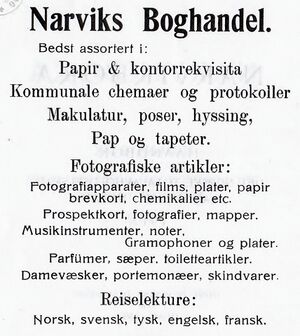 Annonse fra Narviks Boghandel i Narvikboka 1912.jpg