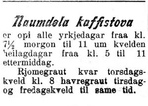 Annonse fra Naumdøla kaffistova i Nordtrønderen 10.6. 1914.jpg