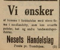 18. Annonse fra Nesets Handelslag, Frosta i Tromsø Stiftstidende 12.08. 1919.jpg