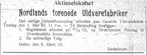Annonse fra Nordlands forende Uldvarefabriker i Haalogaland 17.3.-06.jpg