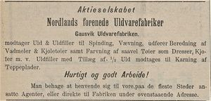 Annonse fra Nordlands forenede Uldvarefabriker i Ofotens Tidende 01.07 1901.jpg