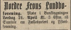 Annonse fra Nordre Frons Landboforening i Gudbrandsdølen 22.04.1909.jpg