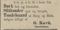 367. Annonse fra O. Kavli i Tromsø Stiftstidende 05.06.1887.jpg