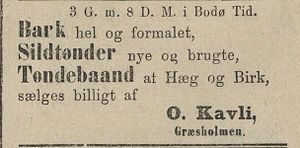 Annonse fra O. Kavli i Tromsø Stiftstidende 05.06.1887.jpg