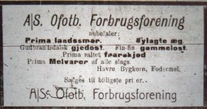 Annonse fra Ofotbanens Forbrugsforening i Ofotens Tidende 28. juni 1912.JPG