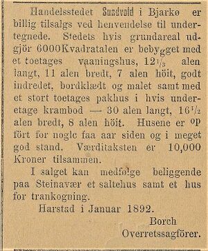 Annonse fra Overretssagfører Borch i Lofotens Tidende 12.03. 1892.jpg