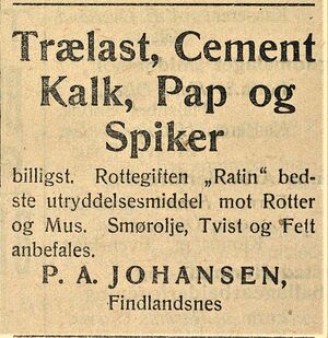 Annonse fra P.A. Johansen i Folkeviljen 1.10. 1919.jpg