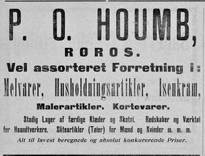 Annonse fra P.O. Houmb, Røros i Østerdølen 22.07. 1904.jpg