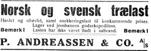 Annonse fra P. Andreassen i Trønderbladet 1512. 1926.jpg