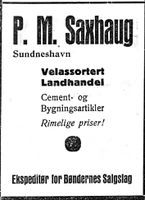 58. Annonse fra P. M. Saxhaug i Nord-Trøndelag og Nordenfjeldsk Tidende 2. november 1922.jpg