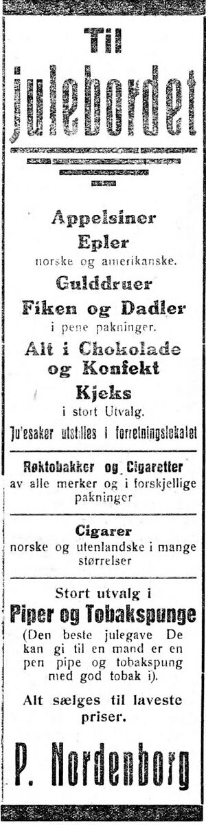 Annonse fra P. Nordenborg i Trønderbladet 22.12. 1926.jpg