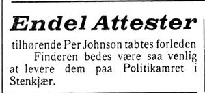 Annonse fra Per Johnson i Indtrøndelagen 16.11. 1900.jpg