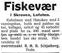 52. Annonse fra R.M. B. Schølberg i Harstad Tidende 24. juli 1913.jpg
