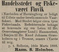 369. Annonse fra Rasm. S. Holmboe i Tromsø Stiftstidende 03.11.1888.jpg