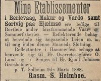 371. Annonse fra Rasm. S. Holmboe i Tromsøposten 14. 03.1888.jpg