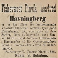 372. Annonse fra Rasmus S. Holmboe i Tromsø Stiftstidende 14.03.1888.jpg