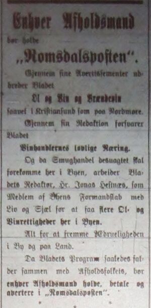 Annonse fra Romsdalsposten i Møre Tidende 14. januar 1899.jpg
