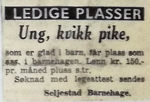 Annonse fra Seljestad Barnehage i Harstad Tidende 1957.jpg