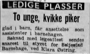 Annonse fra Seljestad Barnehage i Harstad Tidende oktober 1958.jpg