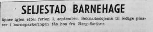 Annonse fra Seljestad barnehage i Harstad Tidende august 1961.jpg