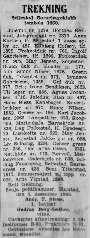 Annonse fra Seljestad barnehageklubb i Harstad Tidende desember 1960.jpg