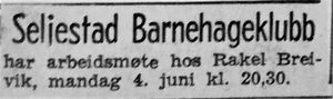 Annonse fra Seljestad barnehageklubb i Harstad Tidende juni 1962.jpg
