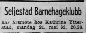 Annonse fra Seljestad barnehageklubb i Harstad Tidende mai 1962.jpg