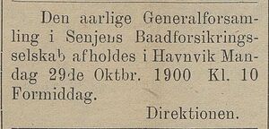 Annonse fra Senjens Baadforsikringsselskab i Harstad Tidende 22.10.1900.jpg