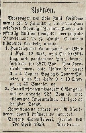 Annonse fra Senjens Sorenskriveri i Tromsø Stiftstidende 22.04. 1858.jpg